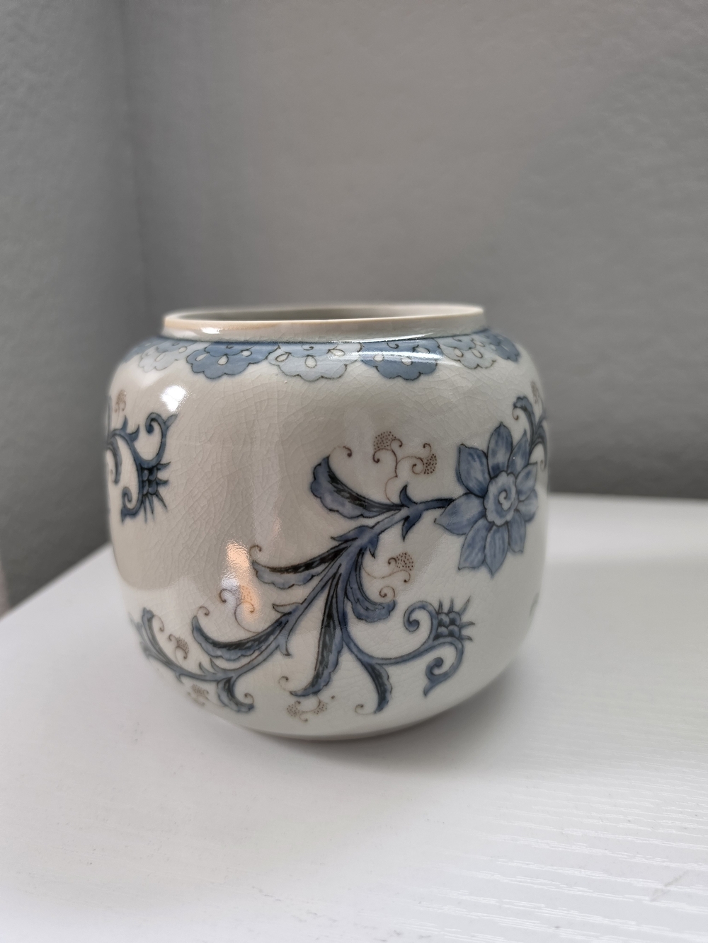 Vintage Blue Floral Ginger Jar Without Lid